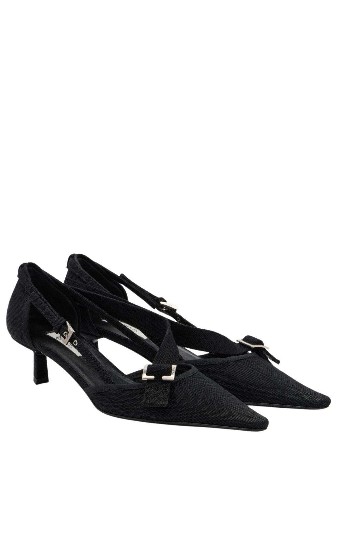 Prada Pointed Slingback Black Kitten Heel Pumps