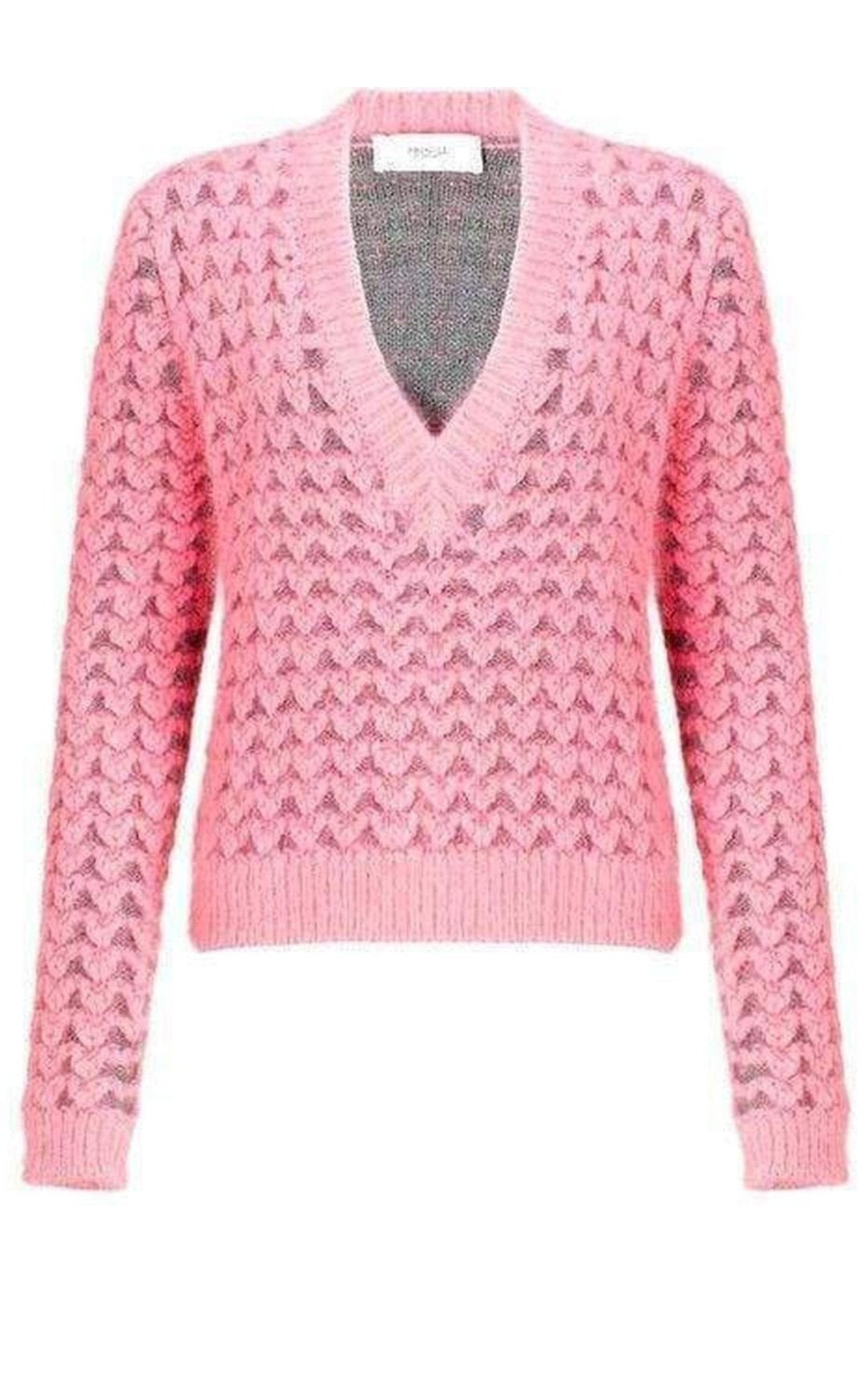 Pringle of Scotland Chunky Pink Angora V Neck Jumper - Runway Catalog