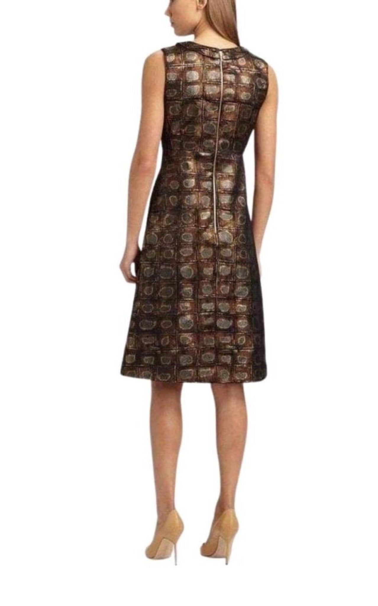 Rochas Rochas Printed Organdy Finished Dress in Gold - Runway Catalog