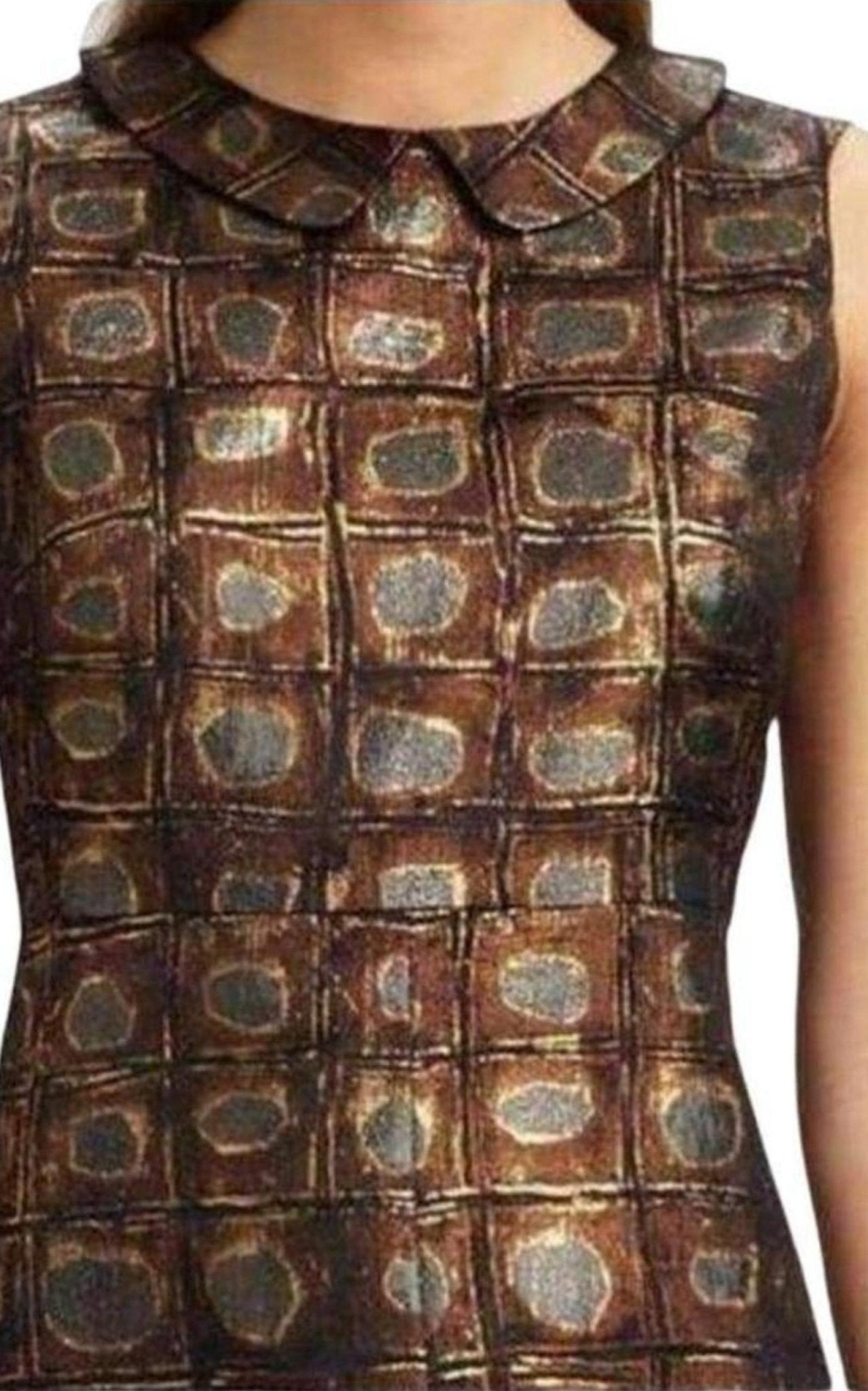 Rochas Rochas Printed Organdy Finished Dress in Gold - Runway Catalog