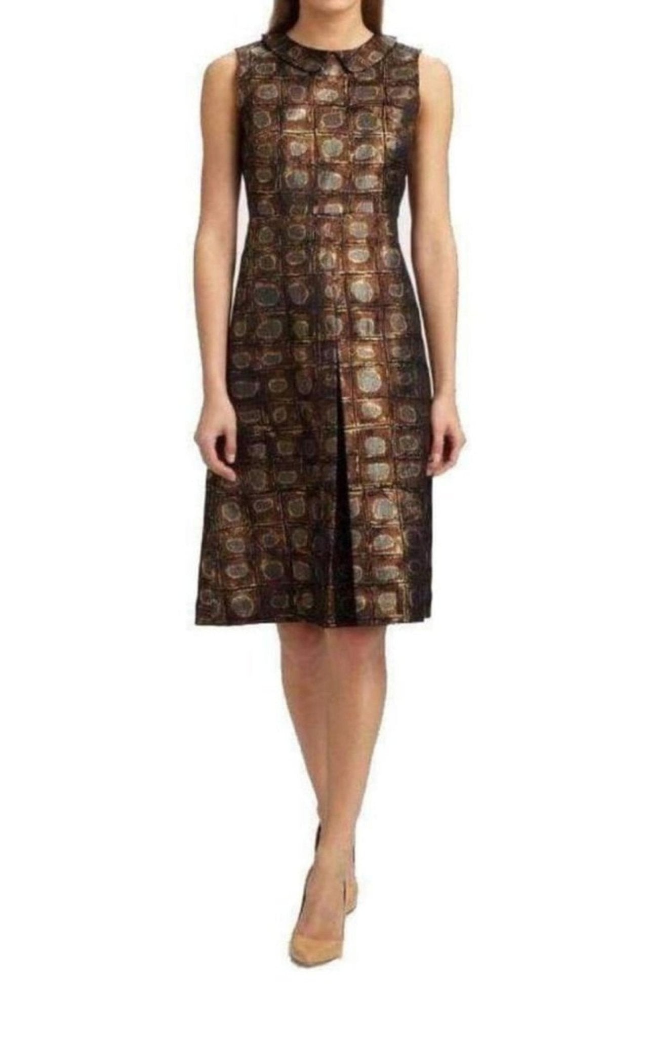 Rochas Rochas Printed Organdy Finished Dress in Gold - Runway Catalog