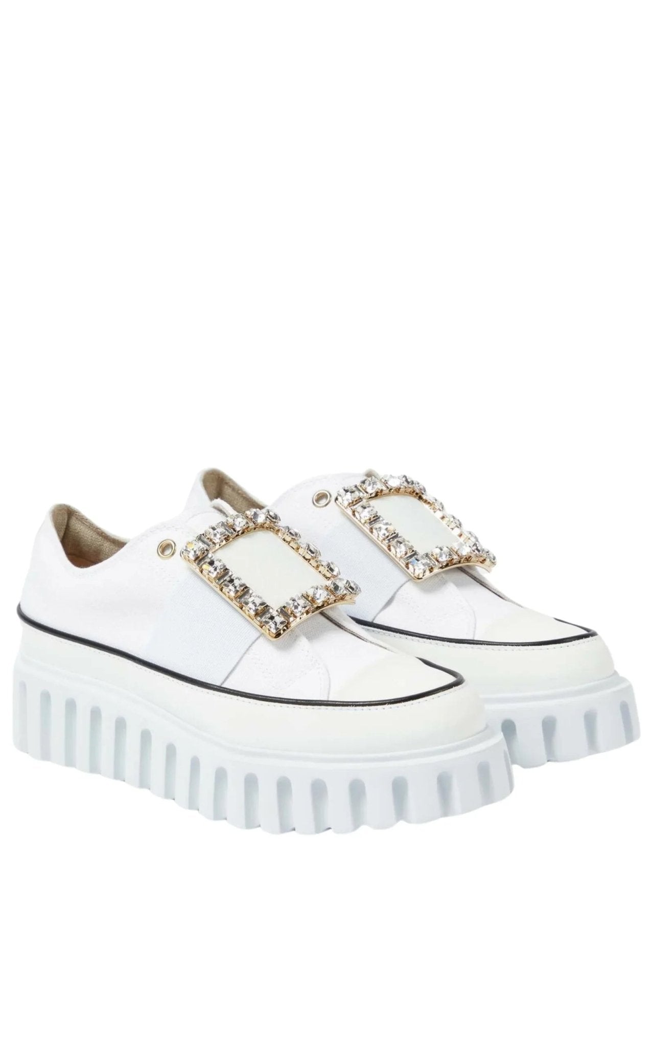 Roger Vivier Viv' Go - Thick Buckle White Platform Sneakers - Runway Catalog