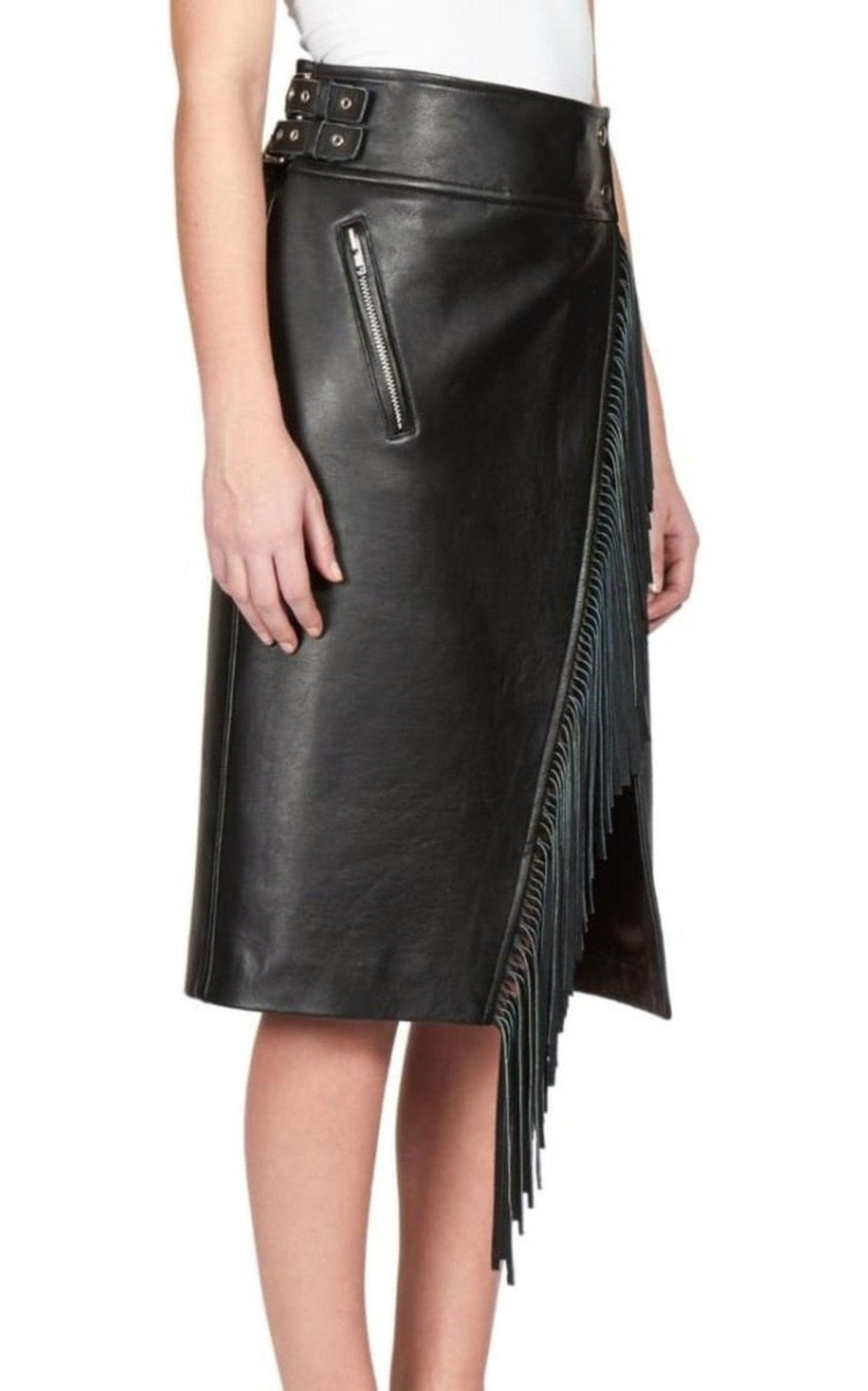 Sacai Leather Fringe Moto Skirt - Runway Catalog