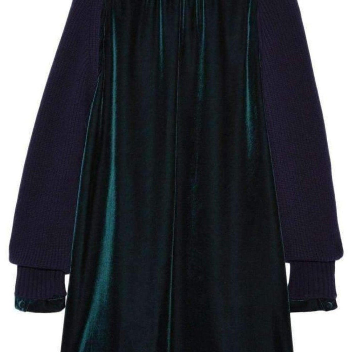 Sacai Green Navy Wool Velvet Panelled Dress Runway Catalog Sacai Green Navy Wool Velvet Panelled Dress Runway Catalog