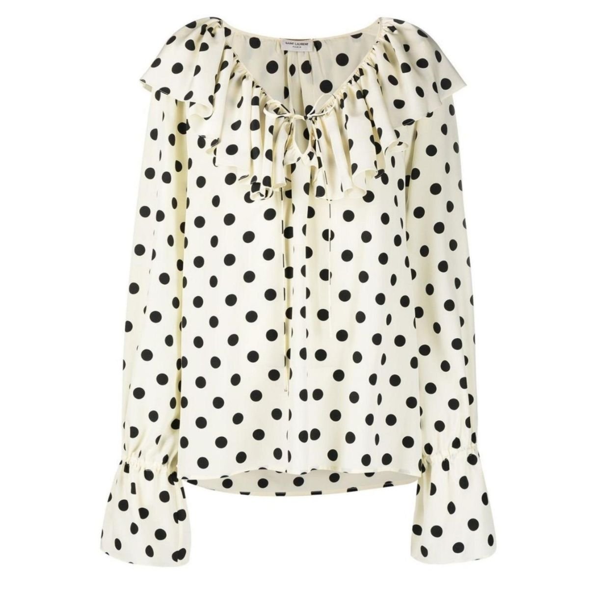 Saint Laurent Ruffle - collar Polka - dot Print Silk Blouse - Runway Catalog
