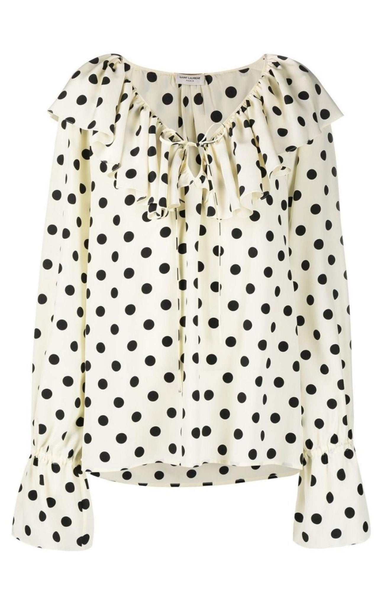 Saint Laurent Ruffle - collar Polka - dot Print Silk Blouse - Runway Catalog