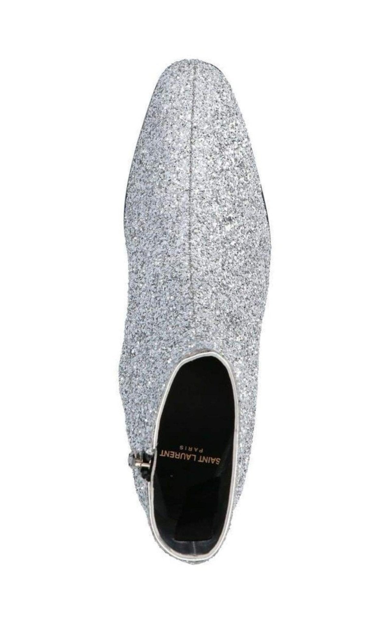Saint Laurent Silberne Glitzer-Stiefeletten – Laufsteg-Katalog