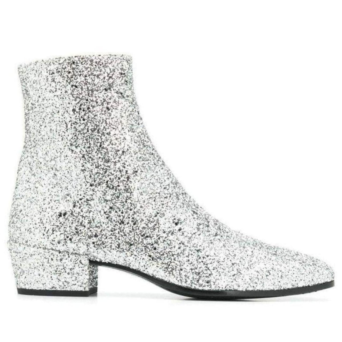 Saint Laurent SIlver Glittler Ankle Boots - Runway Catalog