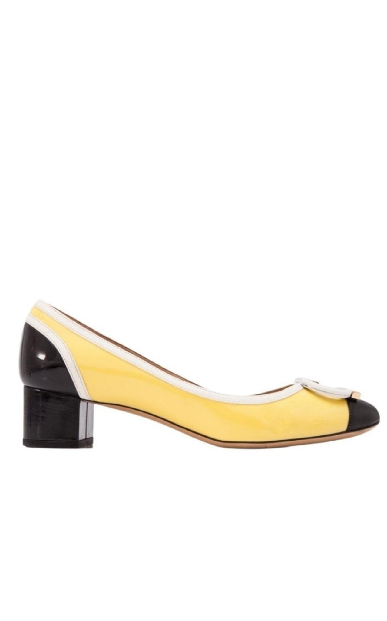 Salvatore Ferragamo Patent Leather Gwen Block Heel Pumps - Runway Catalog