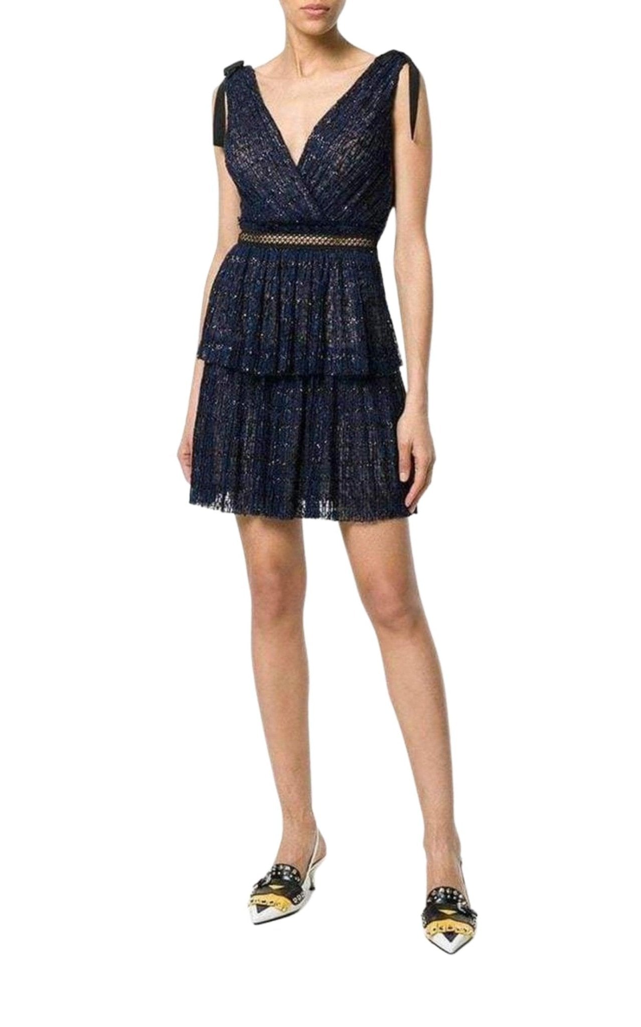 Self - Portrait Navy Metallic Pattern Dress - Runway Catalog