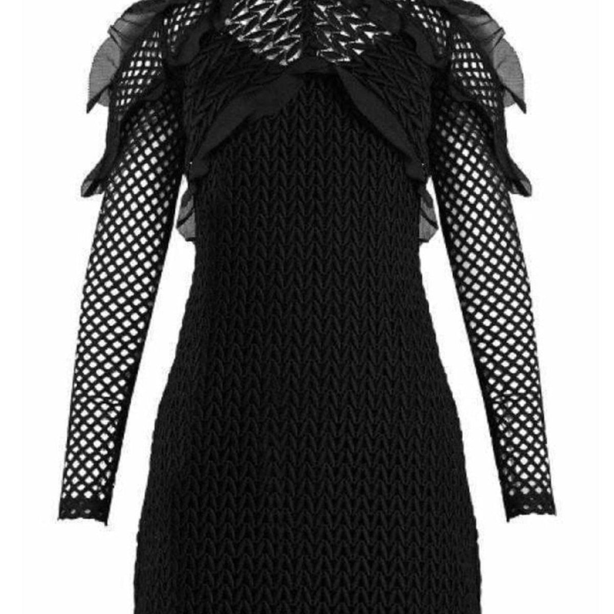 Self-Portrait Purl Knit Lace Cut-out Shoulder Dress – Runway Catalog
