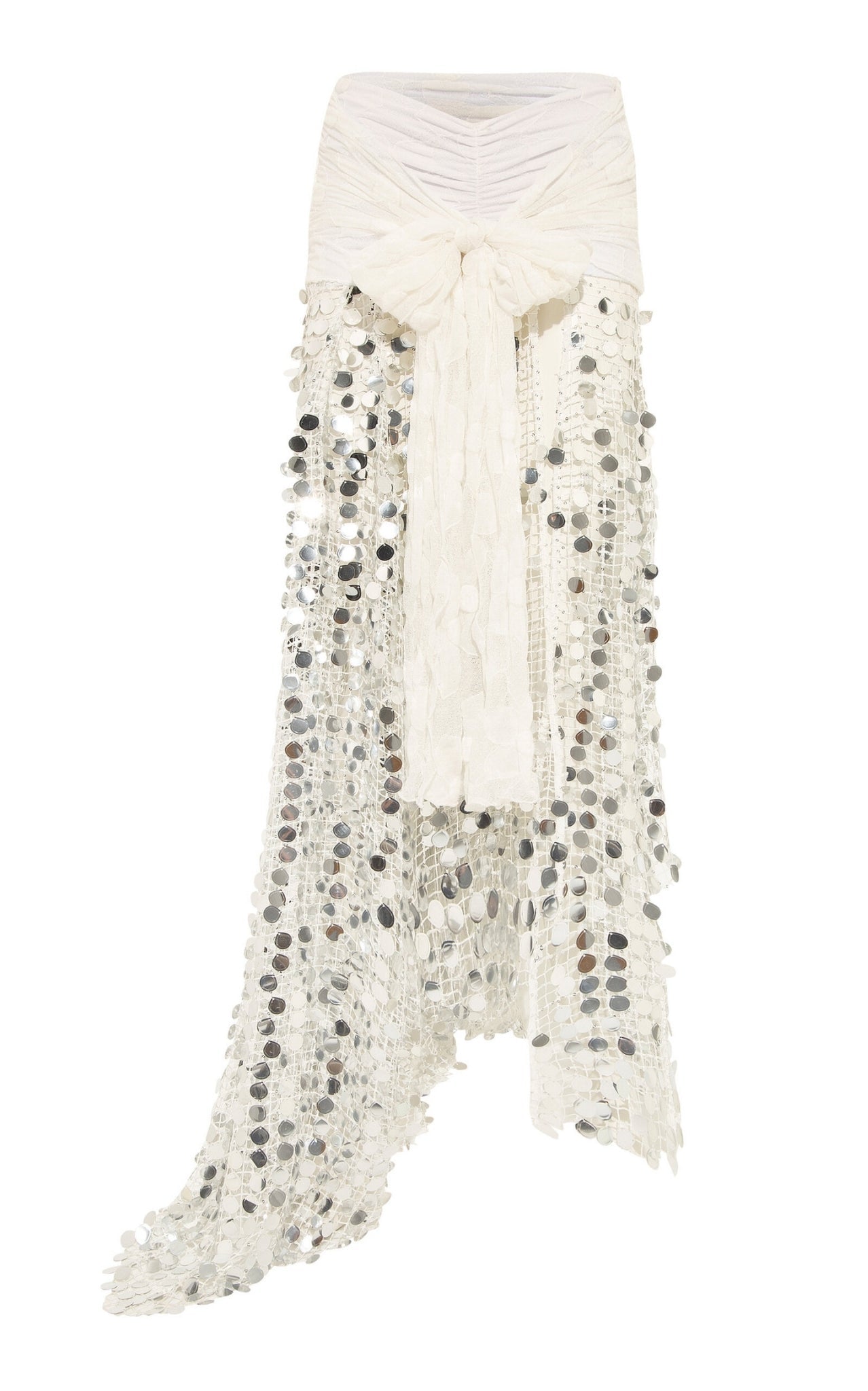 Siedres Silvana white silver sequinned knit maxi skirt with asymmetrical hem