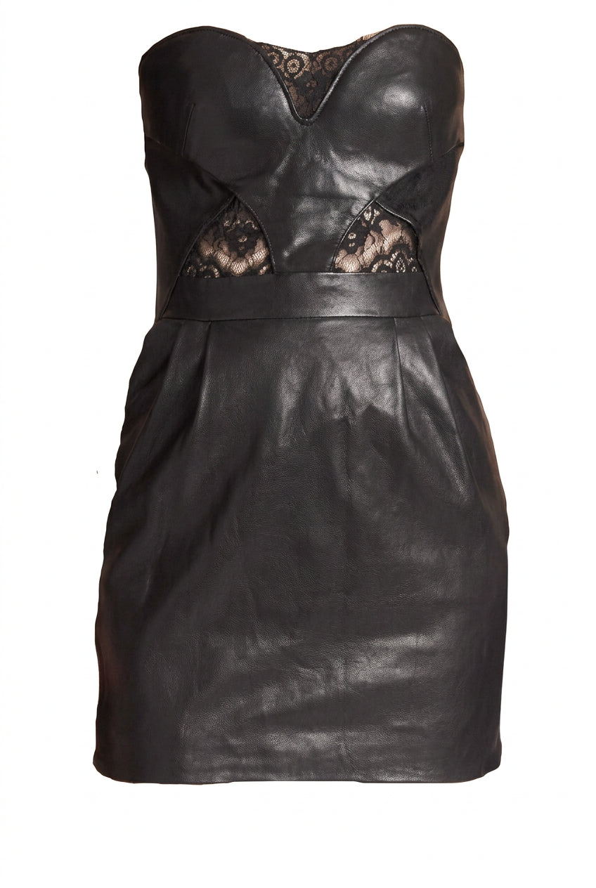 The Kooples Black Leather Strapless Dress - Runway Catalog