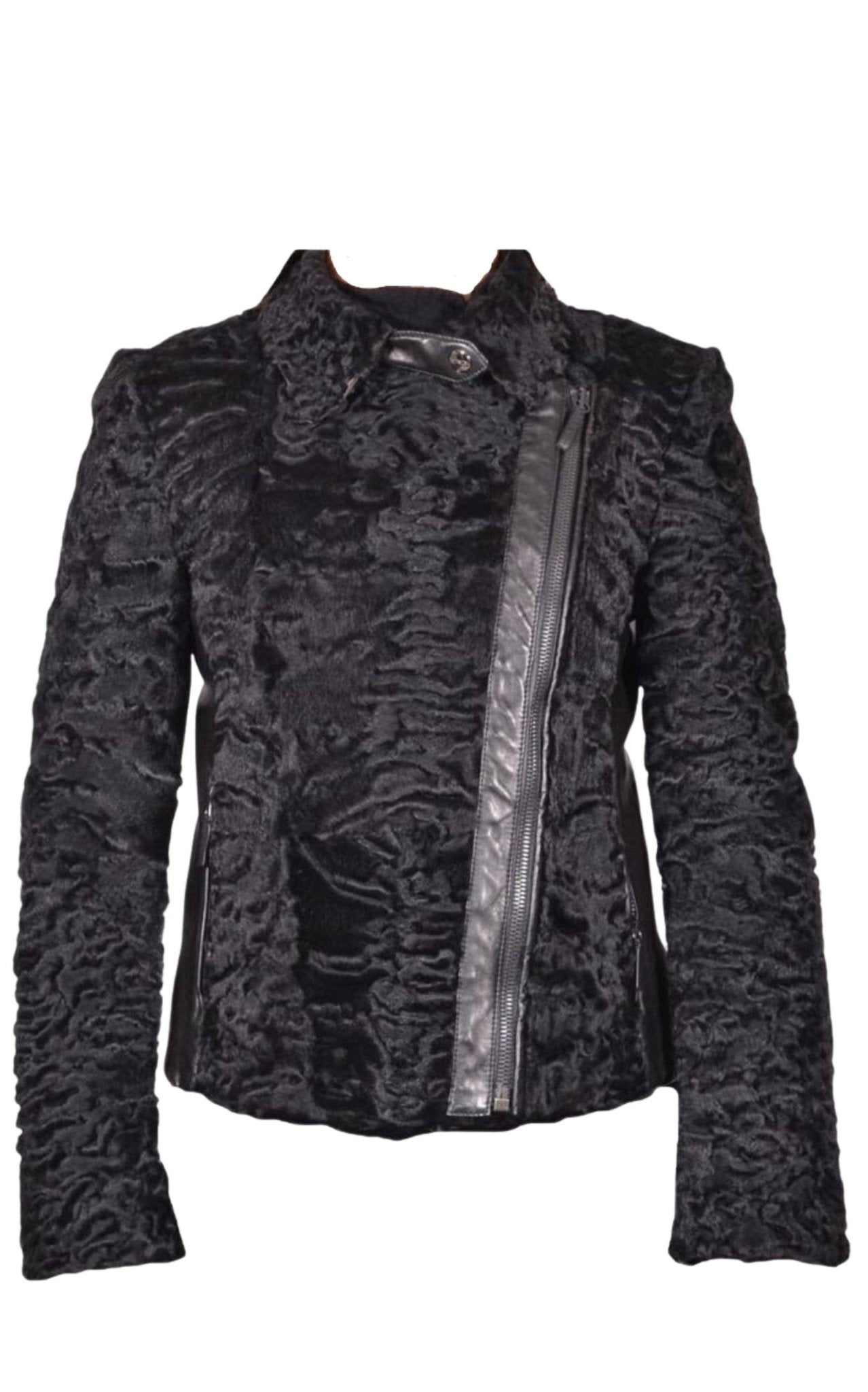 Valentino Black Astrakhan Lamb Fur Biker Jacket Made in Italy
