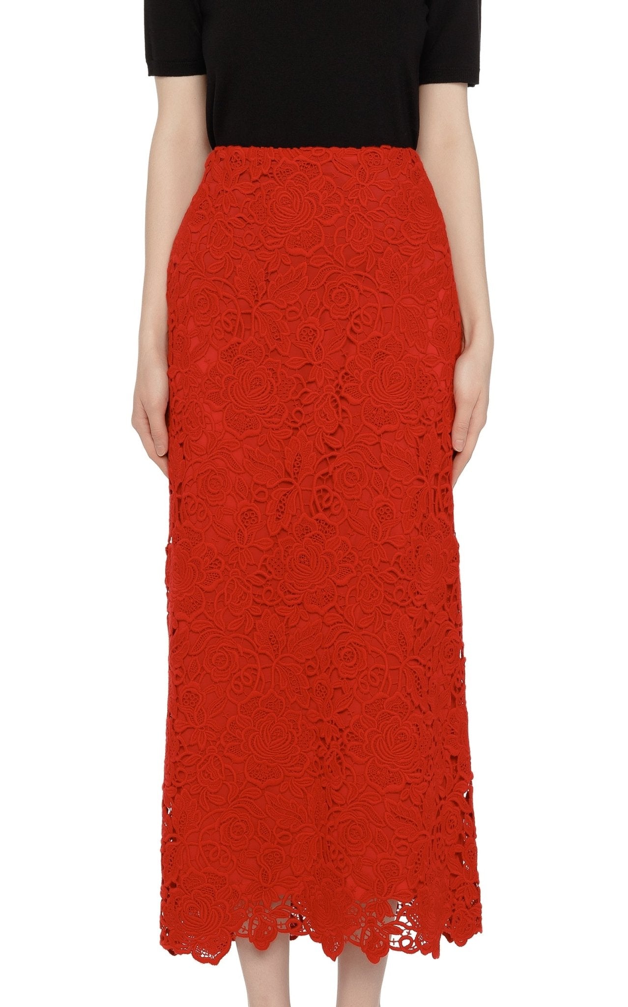 Valentino Floral Guipure Lace Pencil Skirt - Runway Catalog