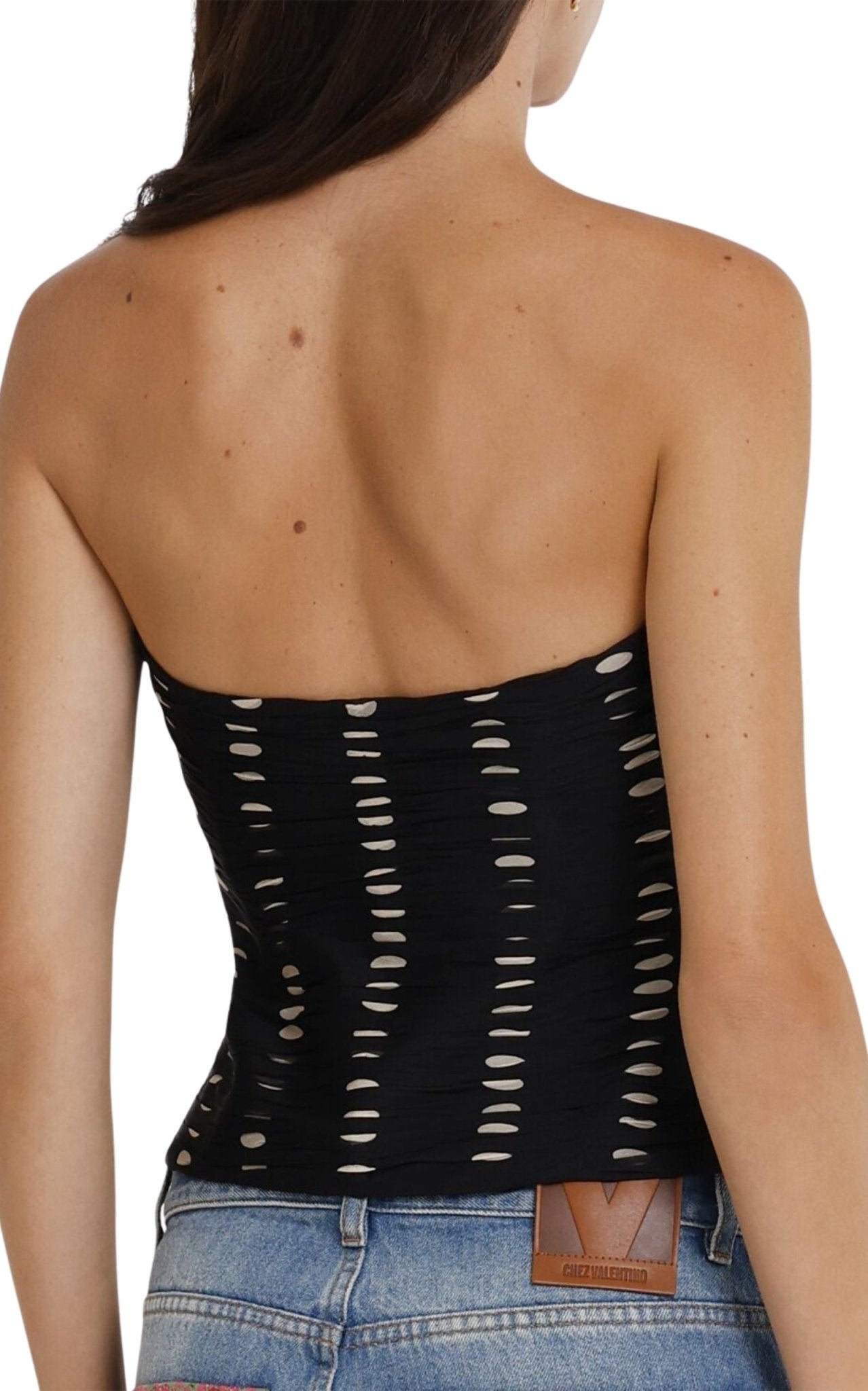 Back view of Valentino Plusdepois chiffon top with side zip closure