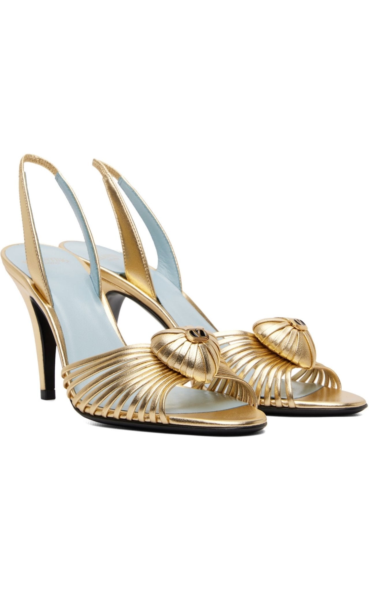 Valentino VLogo Heart metallic leather slingback sandals with 85mm stiletto heel