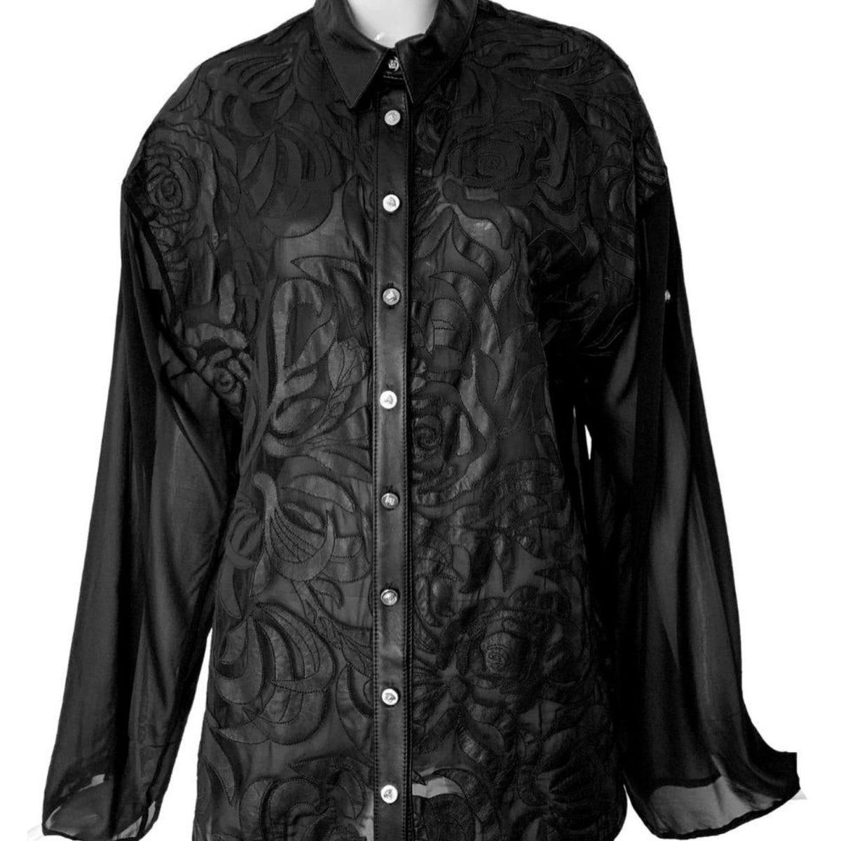 Versace Silk Cut-Out Leather Appliqué Shirt – Runway Catalog