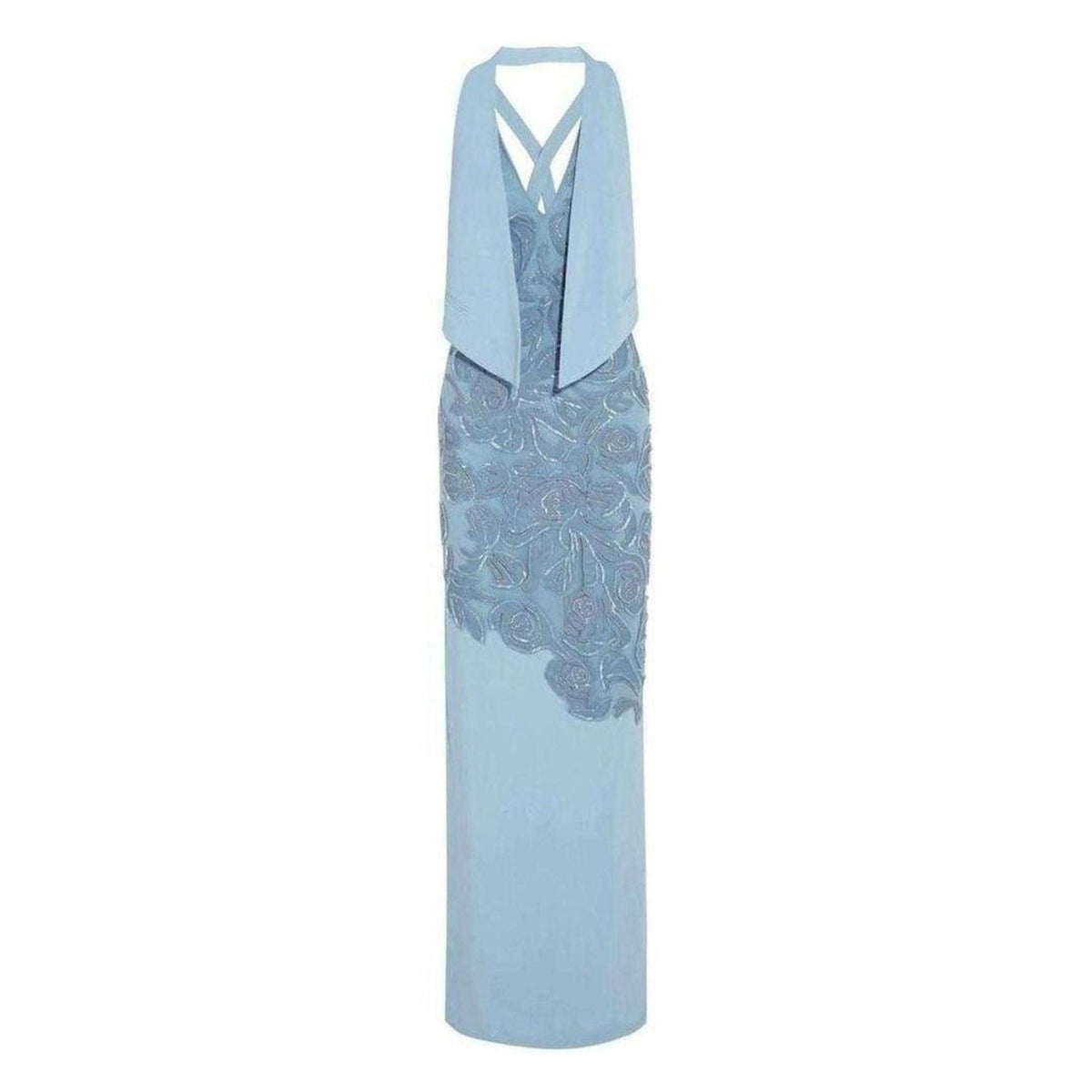 Versace Leather Lace-Embellished Evening Gown