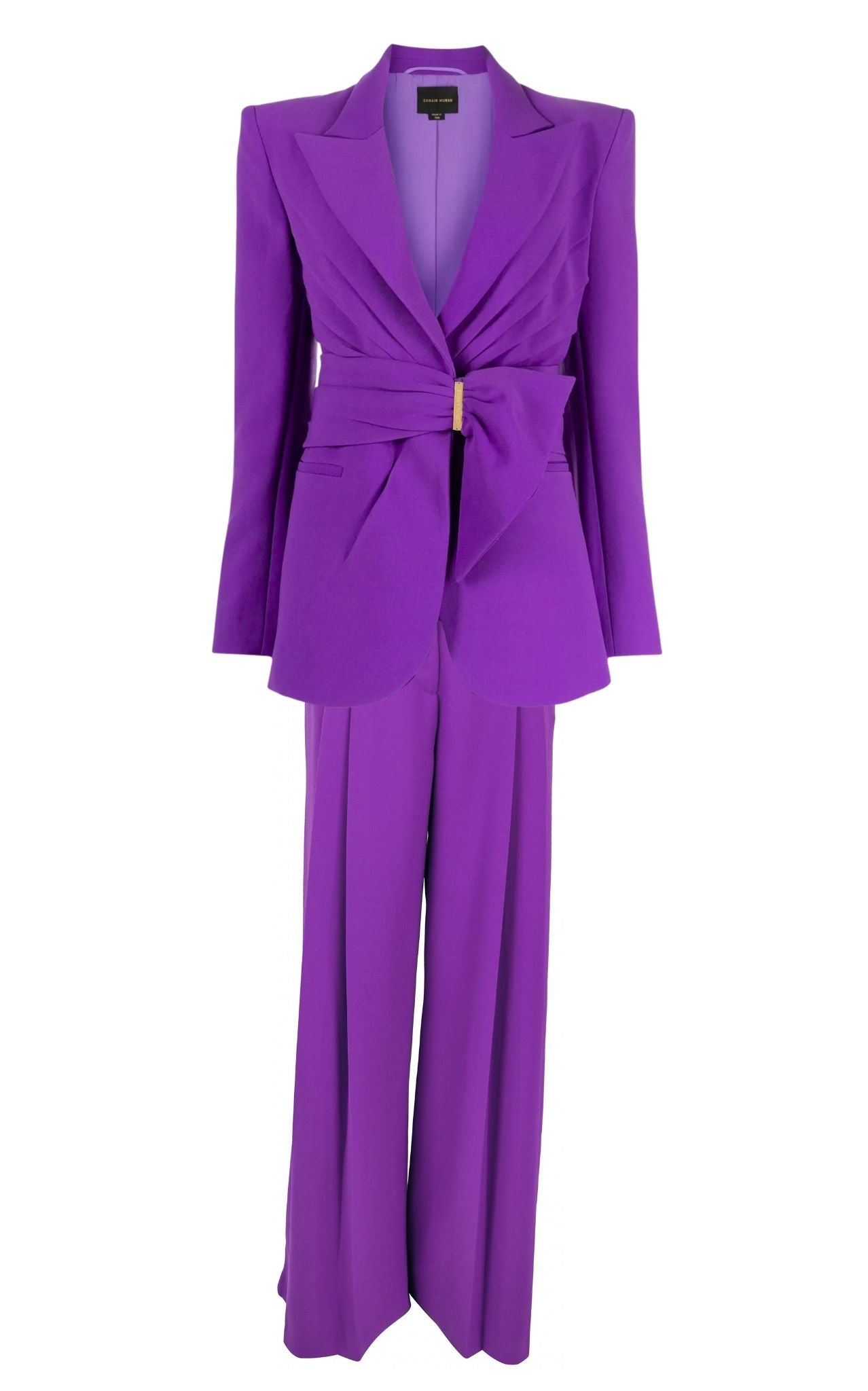 Zuhair Murad belted blazer and wide-leg trousers set with gathered waist