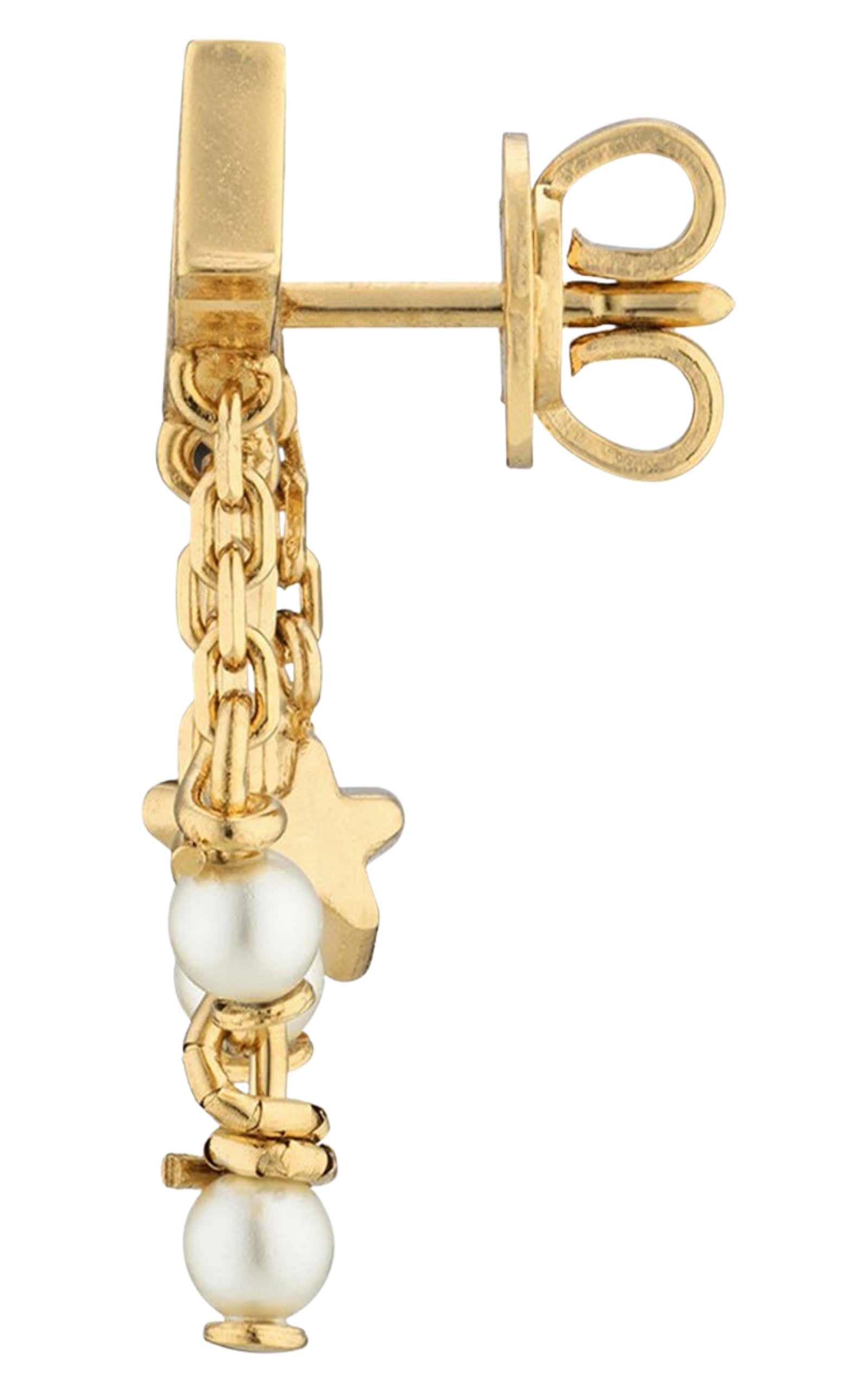 Gucci script logo single earring gold tone angled view