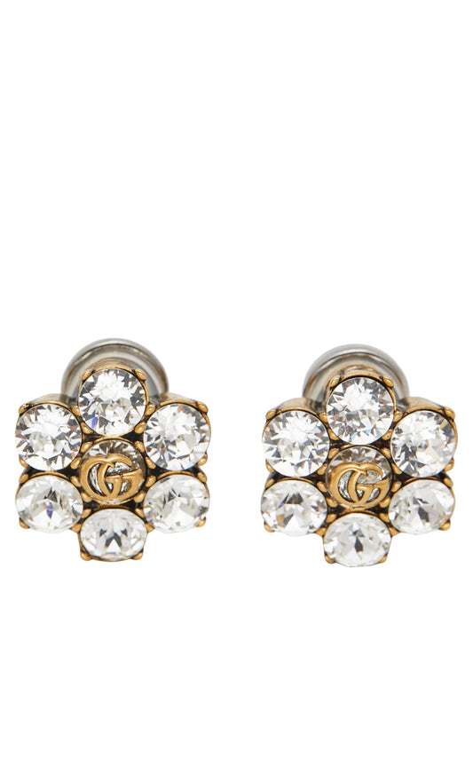 Gucci crystal GG logo clip earrings in gold-tone metal