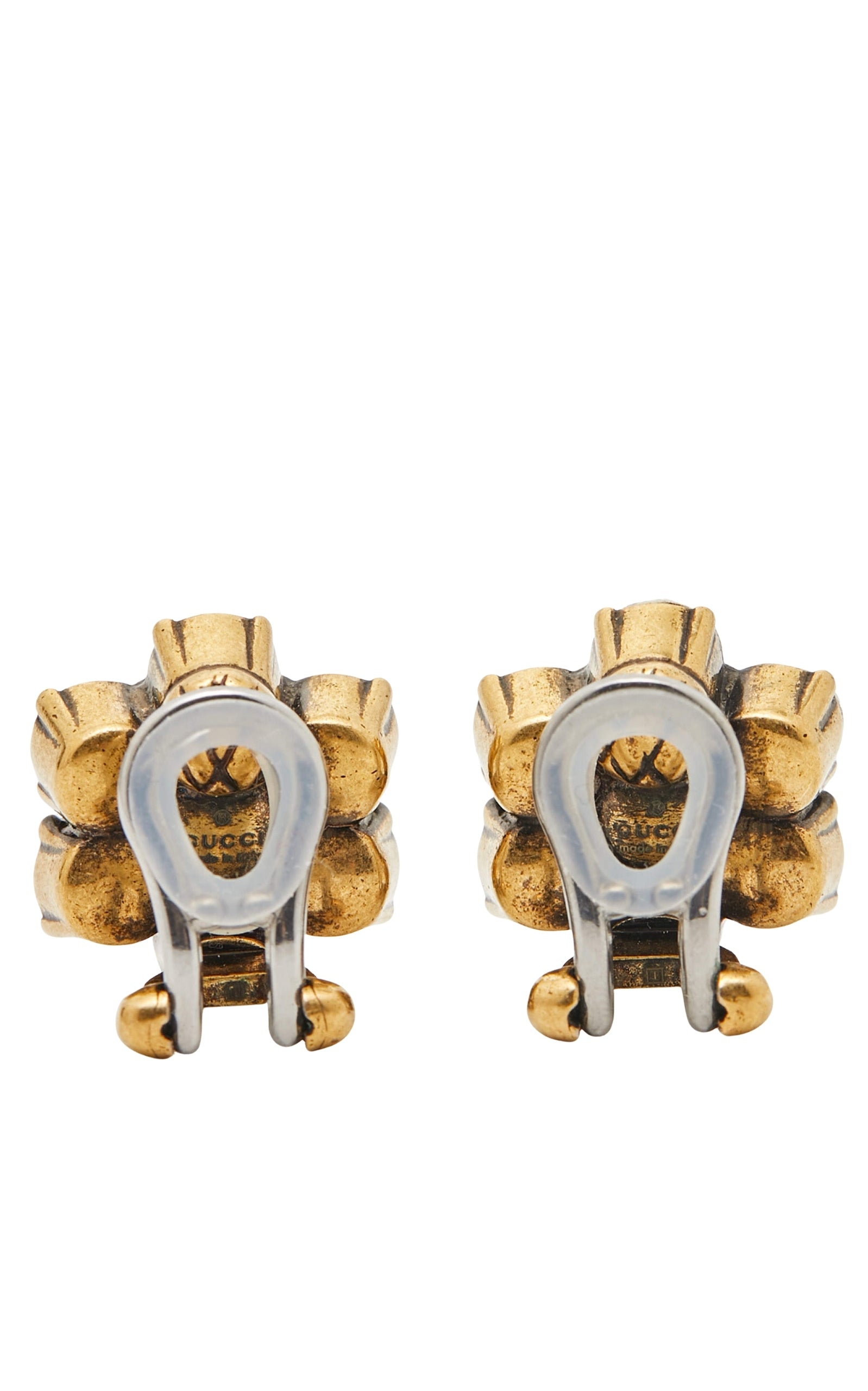 Gucci Crystal GG Logo Clip Earrings in Gold-Tone Metal