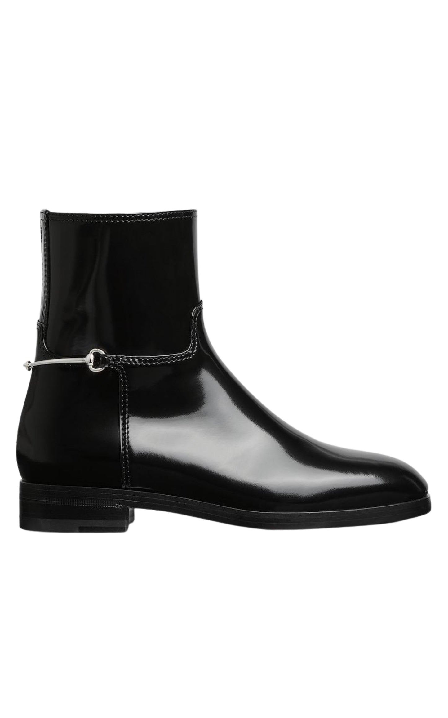 GG Black Leather Slim Horsebit Boots