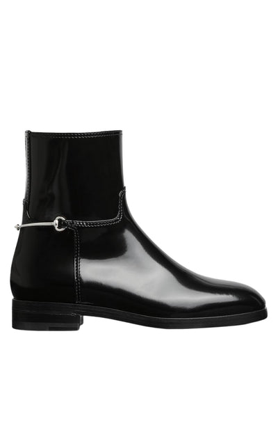 GG Black Leather Slim Horsebit Boots