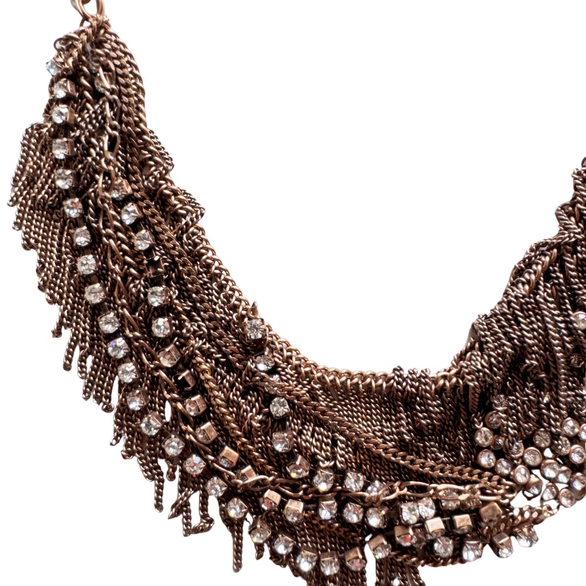 BCBGMAXAZRIA crystal embellished chain fringe statement necklace