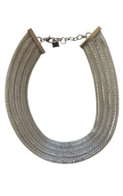BCBGMAXAZRIA silver multi-strand mesh statement necklace with delicate bead accents
