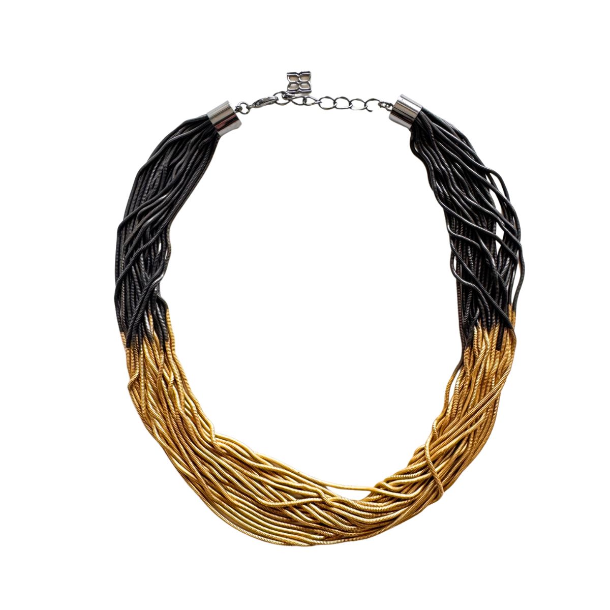 BCBGMAXAZRIA two-tone layered chain statement necklace in gold and gunmetal finishes