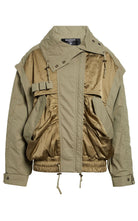 Balmain cotton blend twill utility bomber jacket with cargo pockets and standing collar