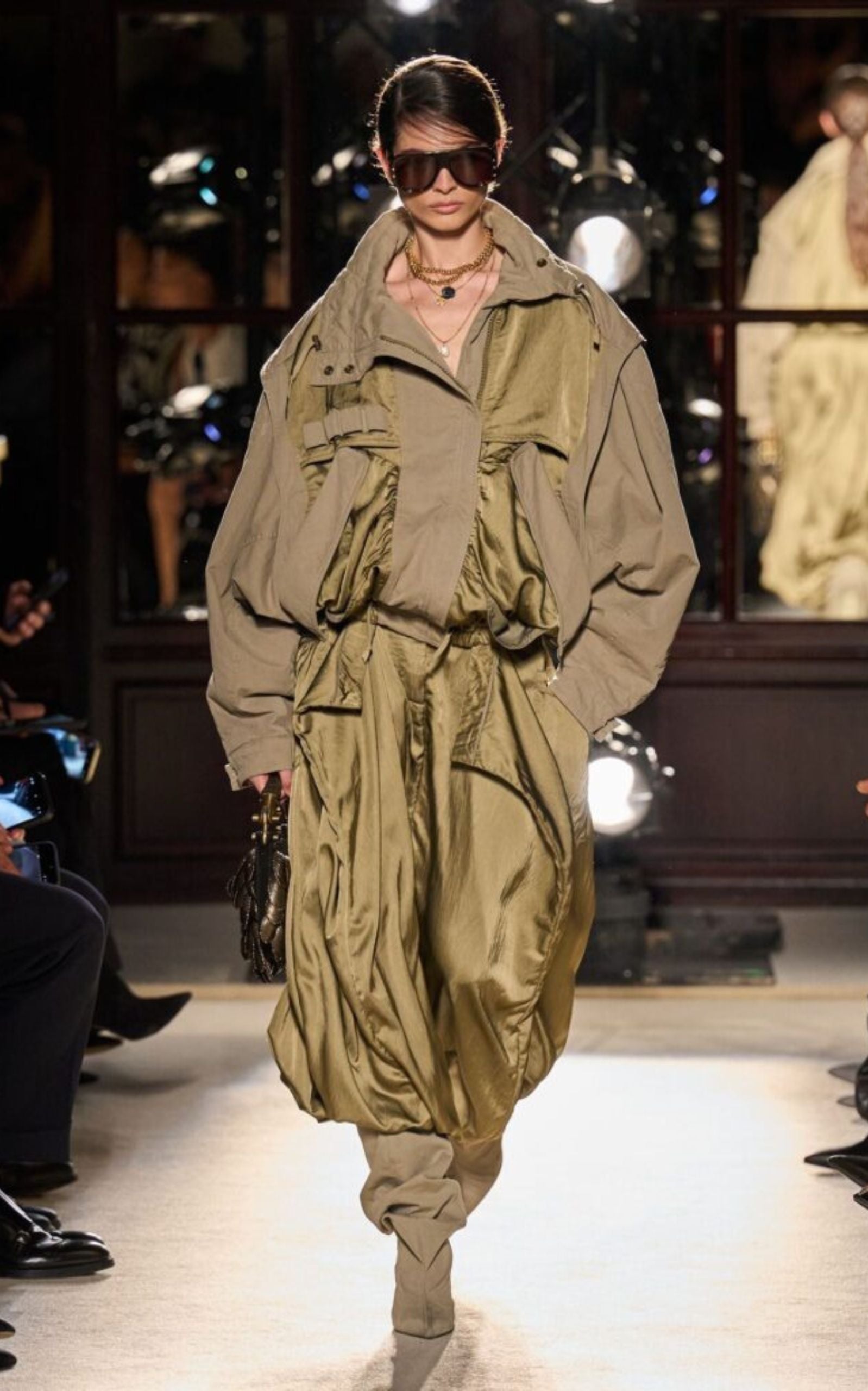 Balmain cotton blend twill utility bomber jacket with cargo pockets and standing collar