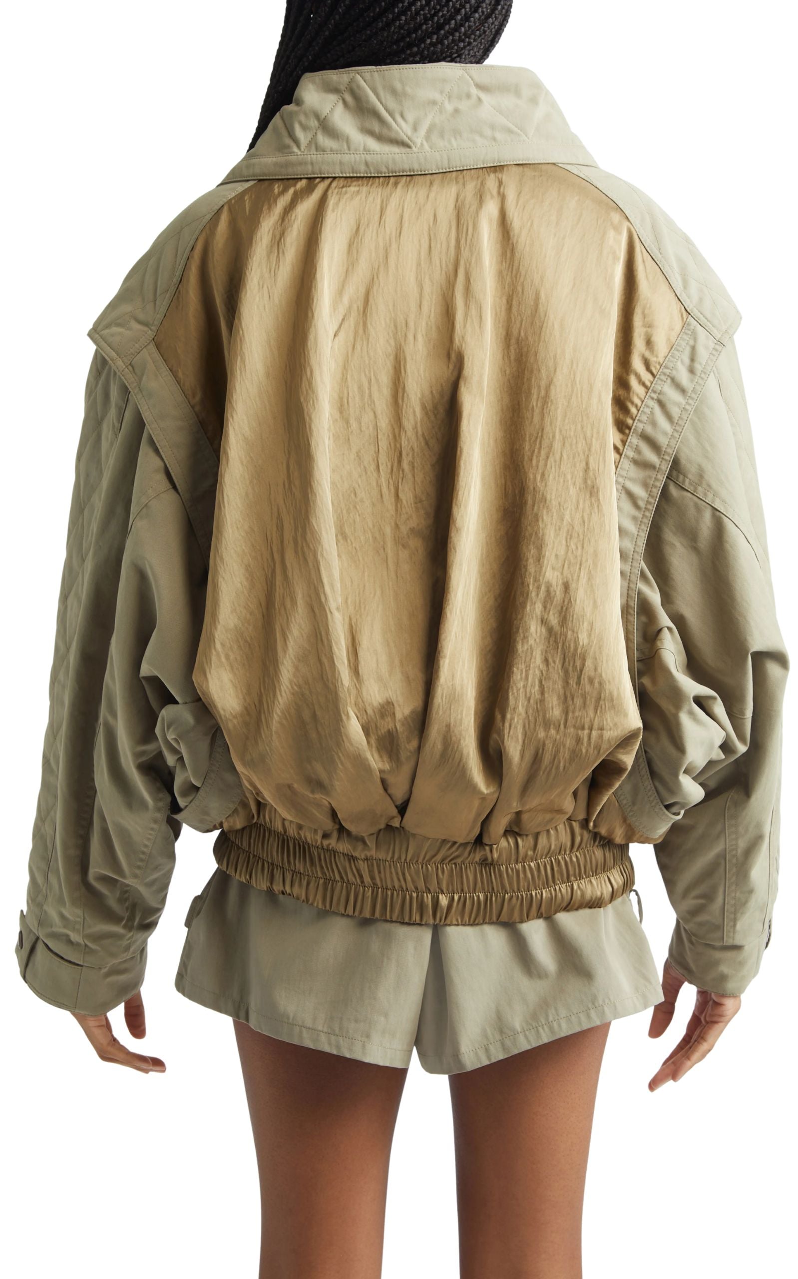 Balmain cotton blend twill utility bomber jacket with cargo pockets and standing collar