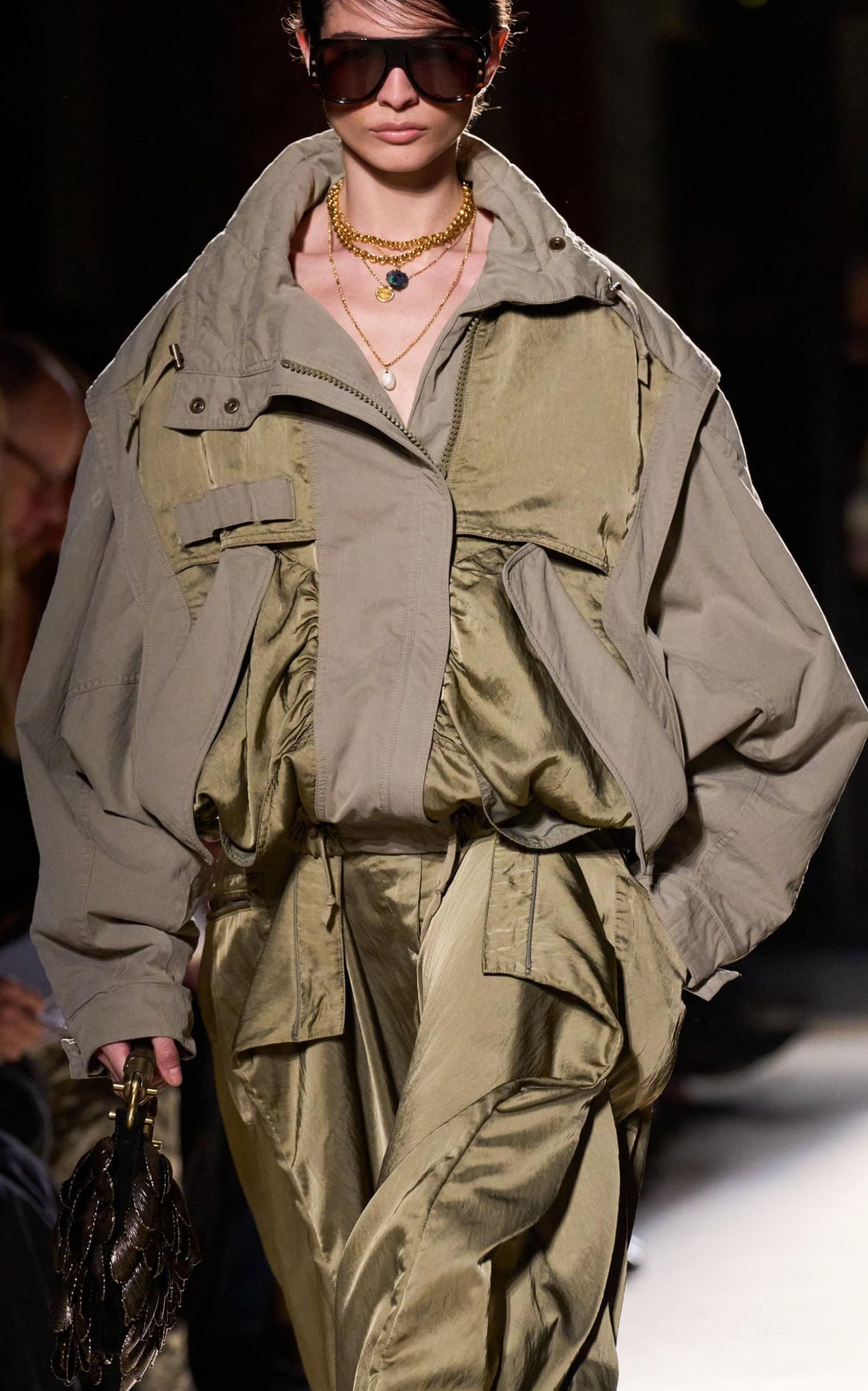 Balmain cotton blend twill utility bomber jacket with cargo pockets and standing collar