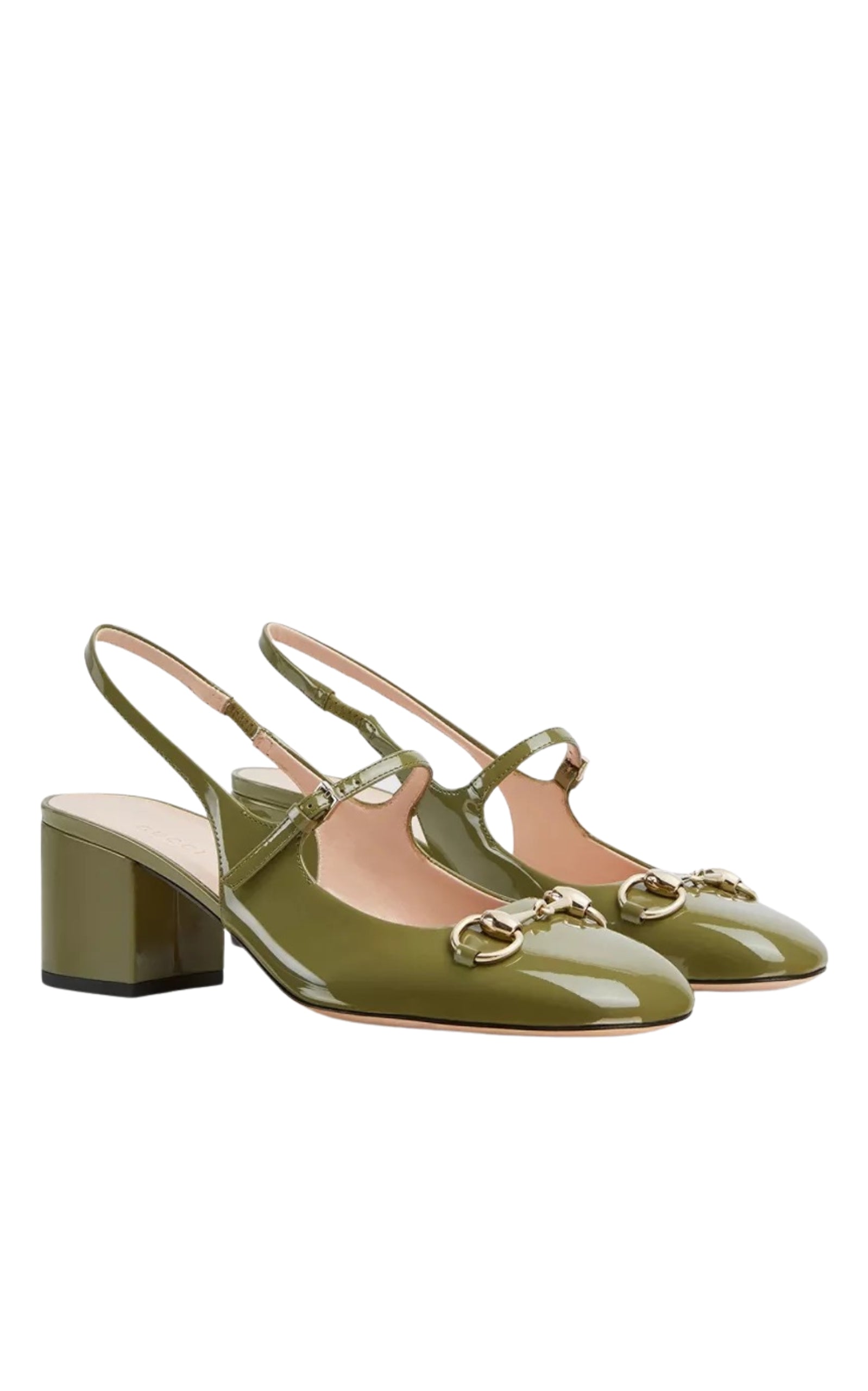 Gucci Horsebit 55 green patent leather slingback pumps