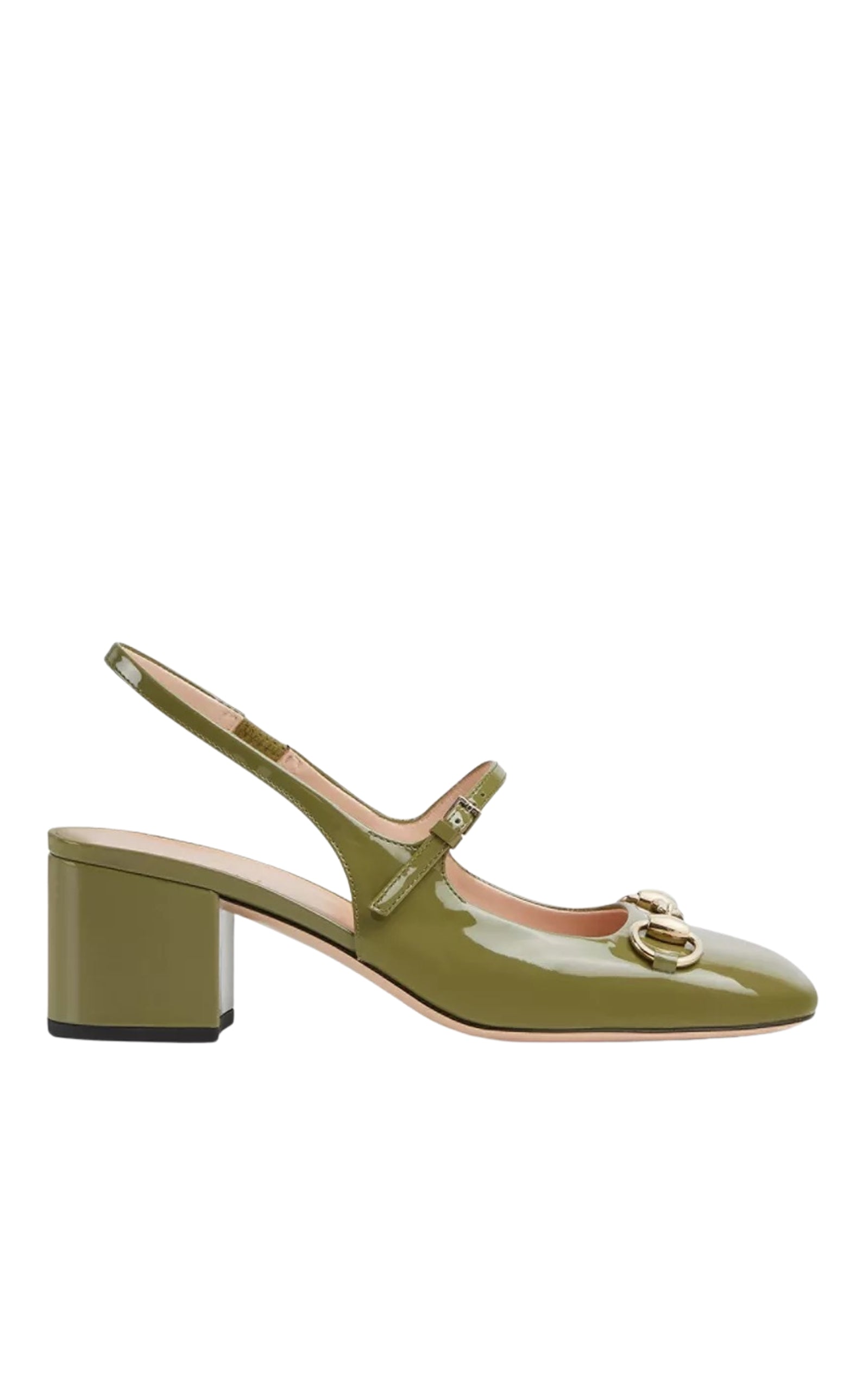 Gucci Horsebit 55 green patent leather slingback pumps