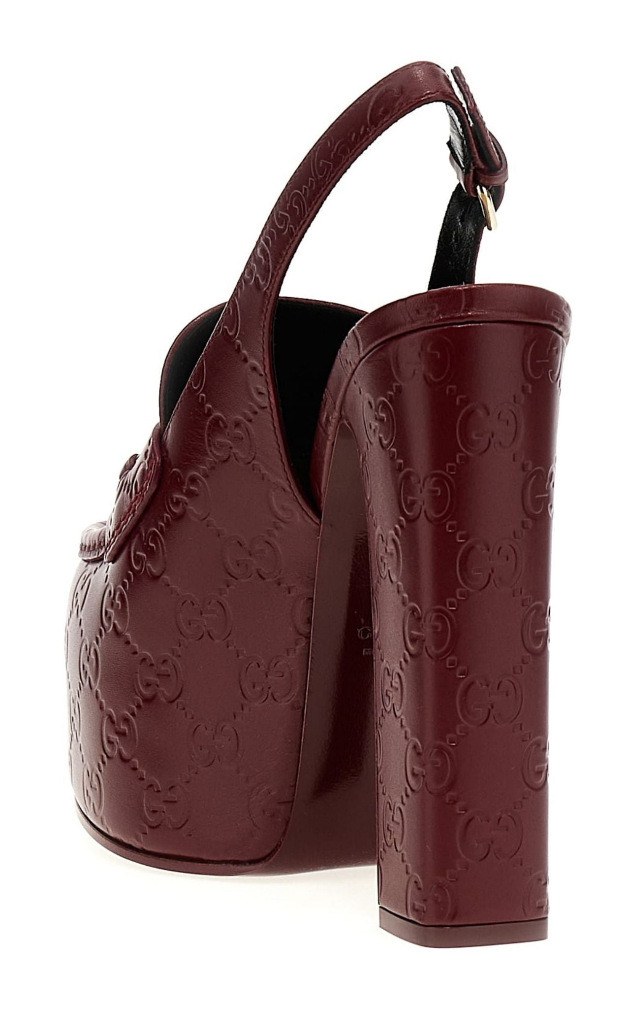 Gucci Ottavia GG platform pumps burgundy embossed leather with horsebit hardware