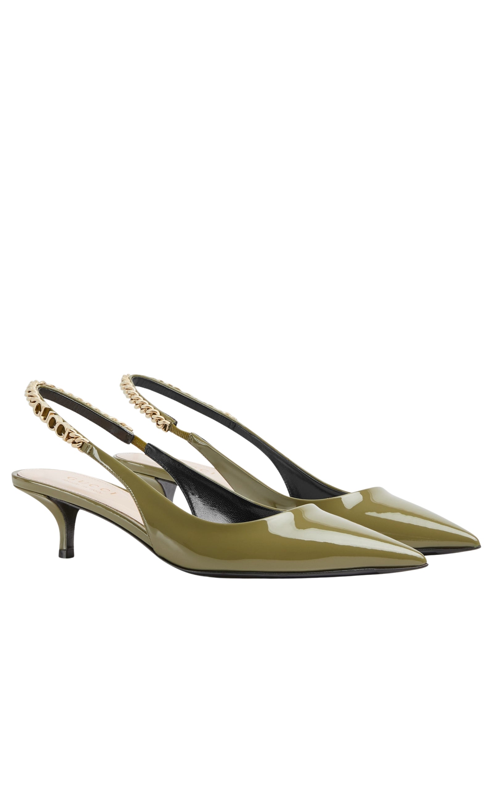 Gucci Signoria Patent Leather Slingback Pumps in green