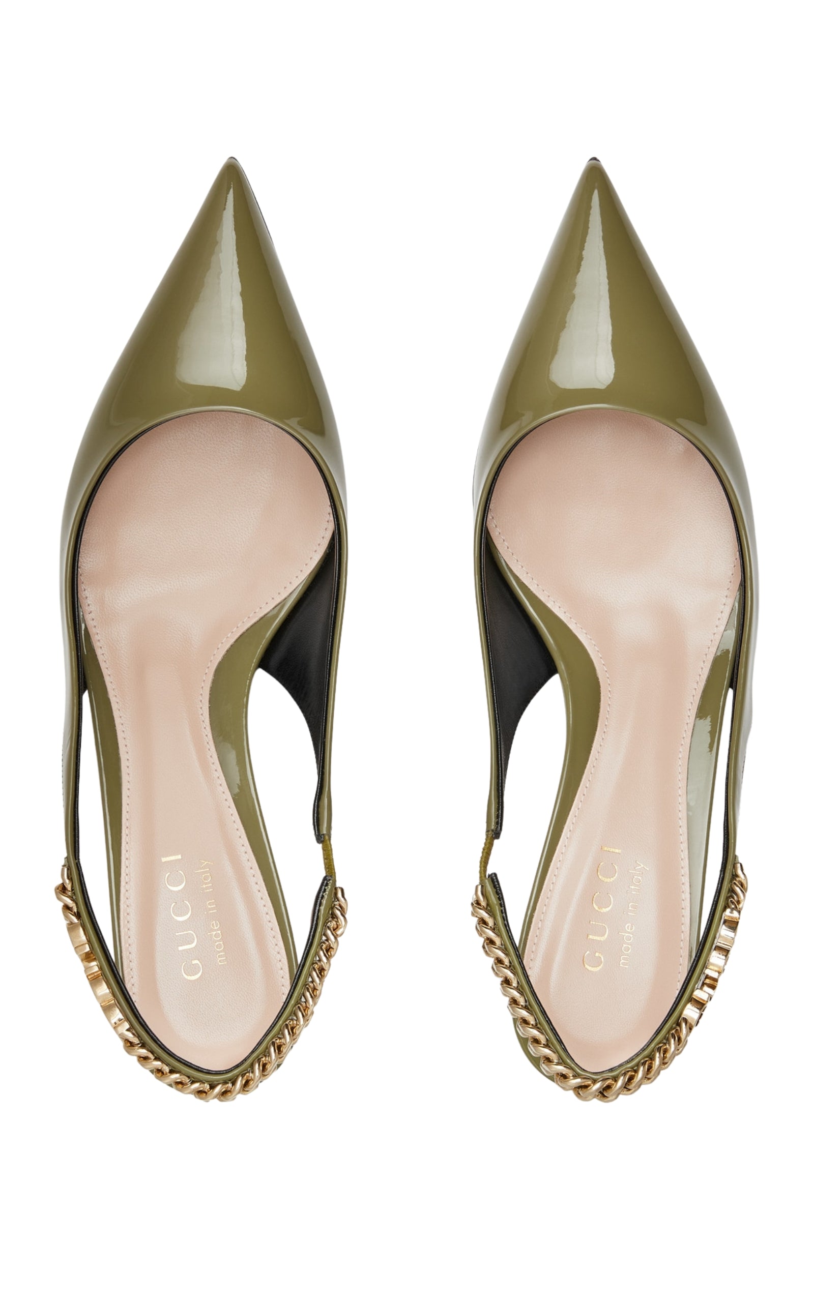 Gucci Signoria Patent Leather Slingback Pumps in green 