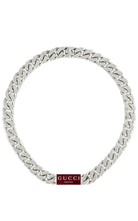 Gucci Trademark 925 sterling silver chain necklace with Rosso Ancora red enamel tag pendant