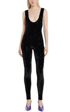 Gucci black velvet sleeveless jumpsuit with allover GG crystal embroidery