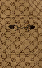 Gucci camel and ebony Original GG canvas jumpsuit with gold Horsebit pocket details