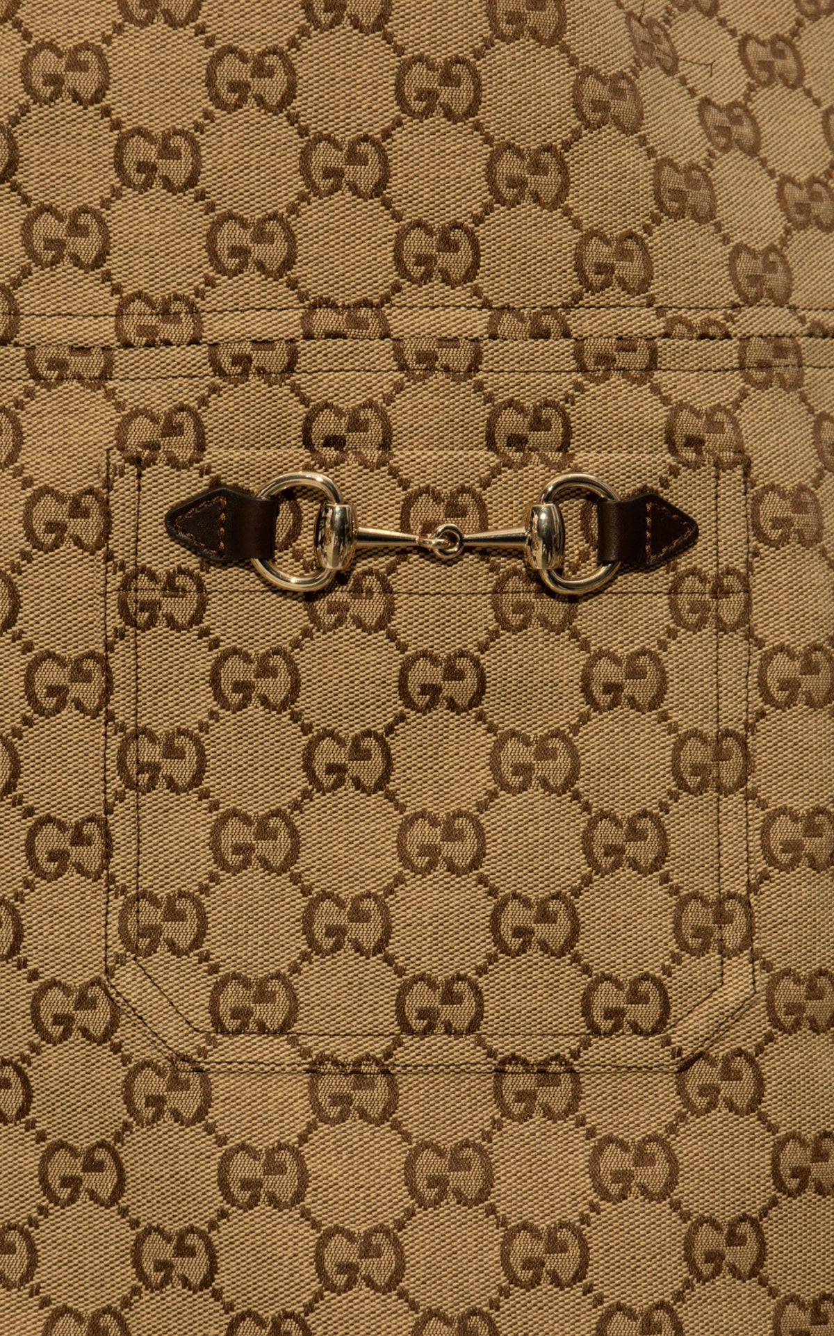 Gucci camel and ebony Original GG canvas jumpsuit with gold Horsebit pocket details