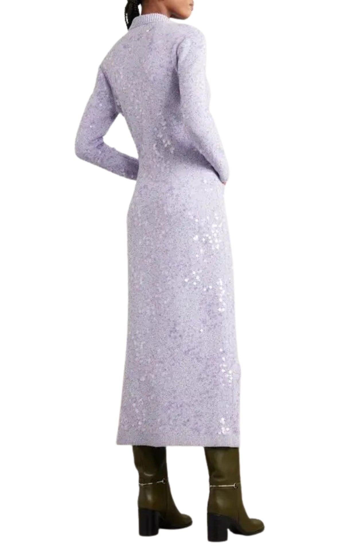 Gucci purple embroidered sequin polo midi dress with long sleeves and button fastening