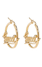 Gucci script logo crystal gold tone hoop earrings