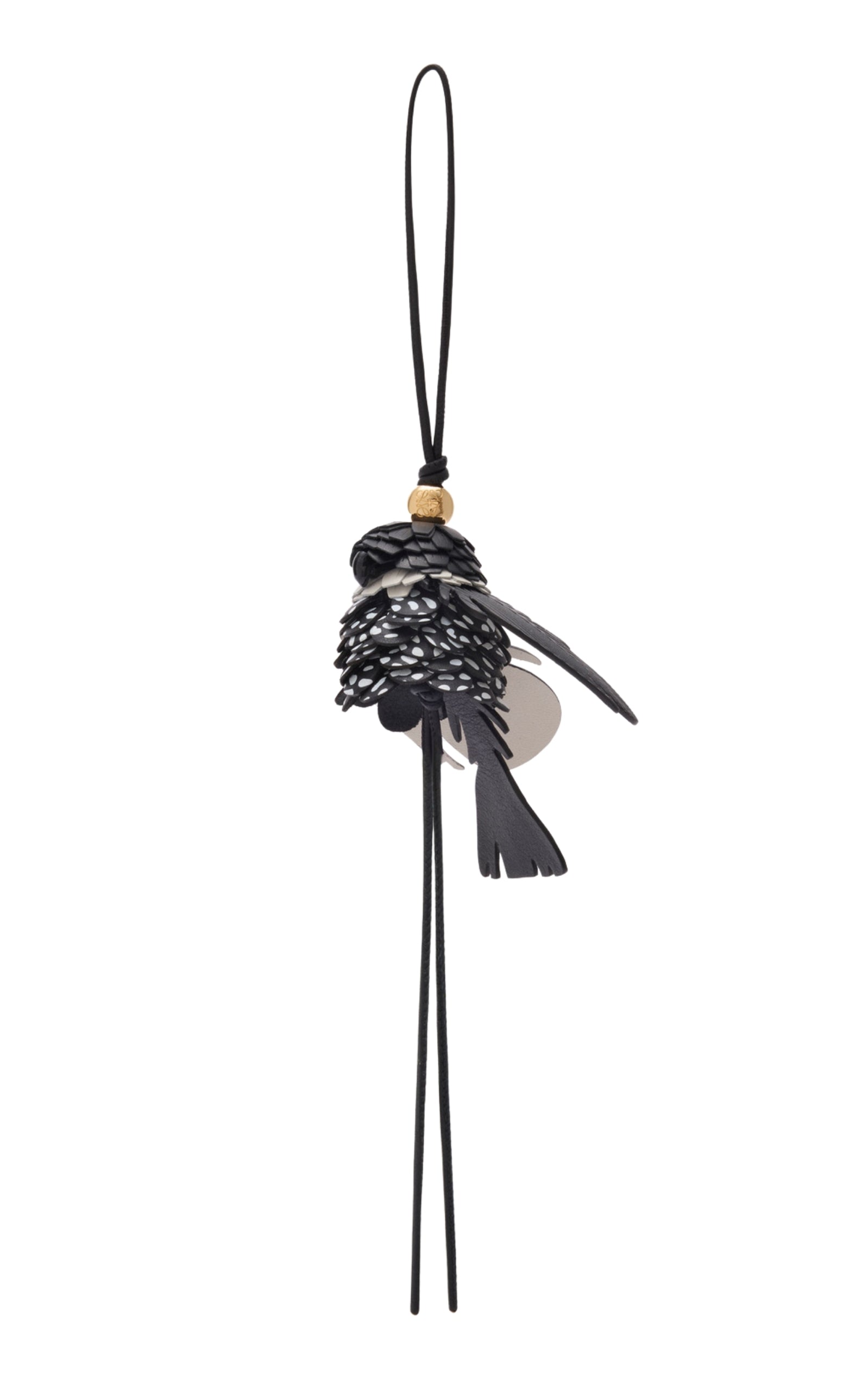 Loewe leather bird charm black white with gold Anagram