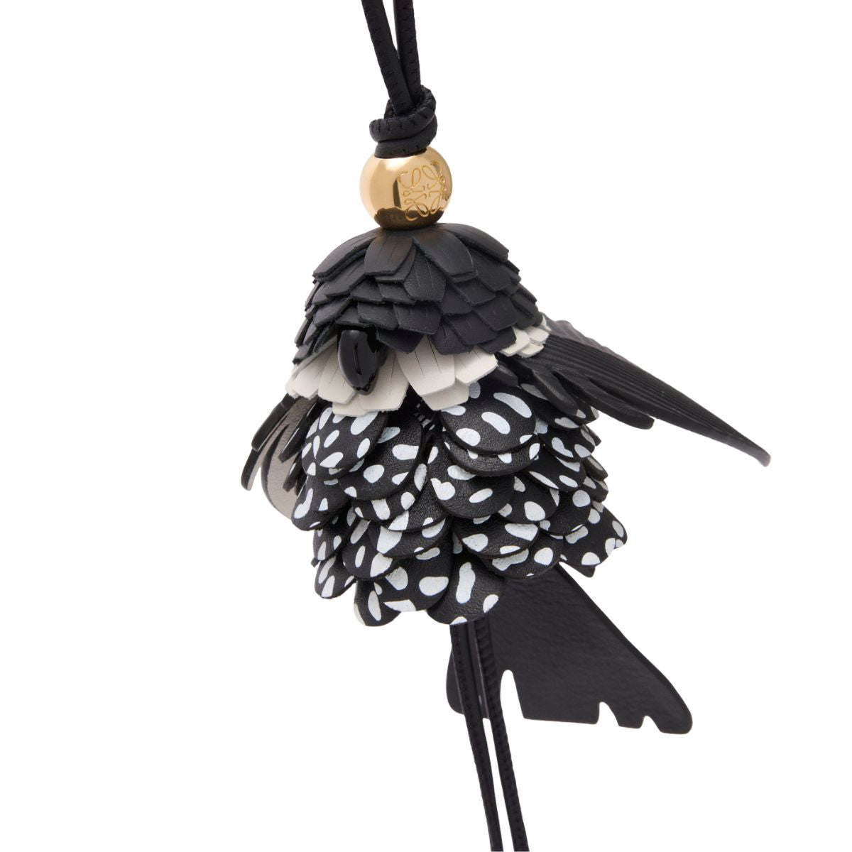 Loewe leather bird charm black white with gold Anagram