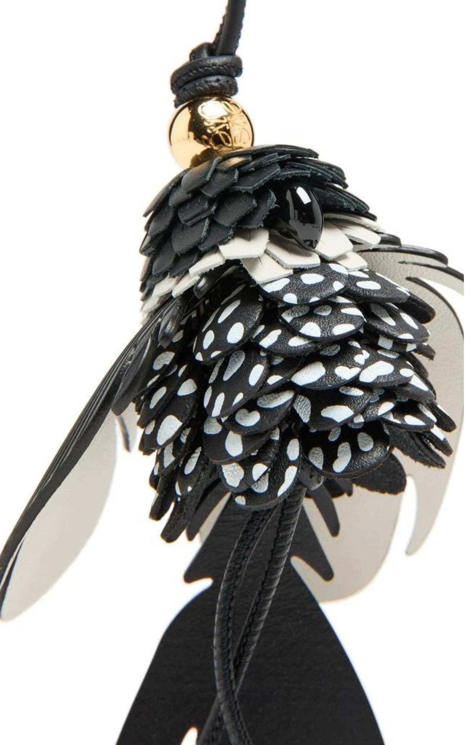 Loewe leather bird charm black white with gold Anagram